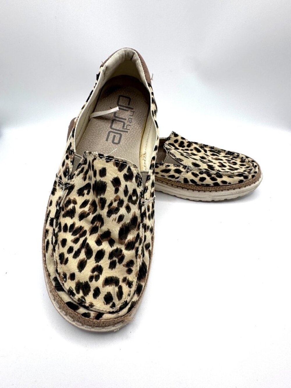 Hey Dude Lena Woman Sz 8 Leopard Angora Loafers Slip On Casual
